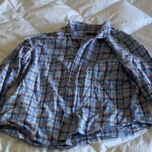 LS Blue Plaid Men’s Polo XL